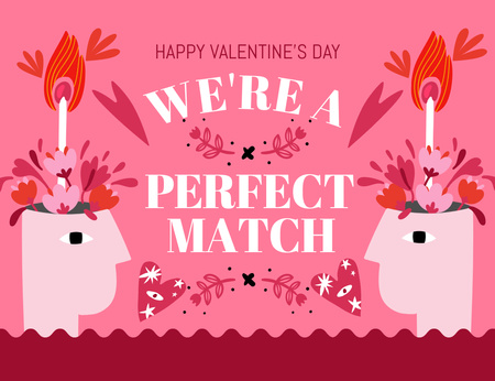 Awesome Congratulations on Valentine's Day With Perfect Match Thank You Card 5.5x4in Horizontal Design Template