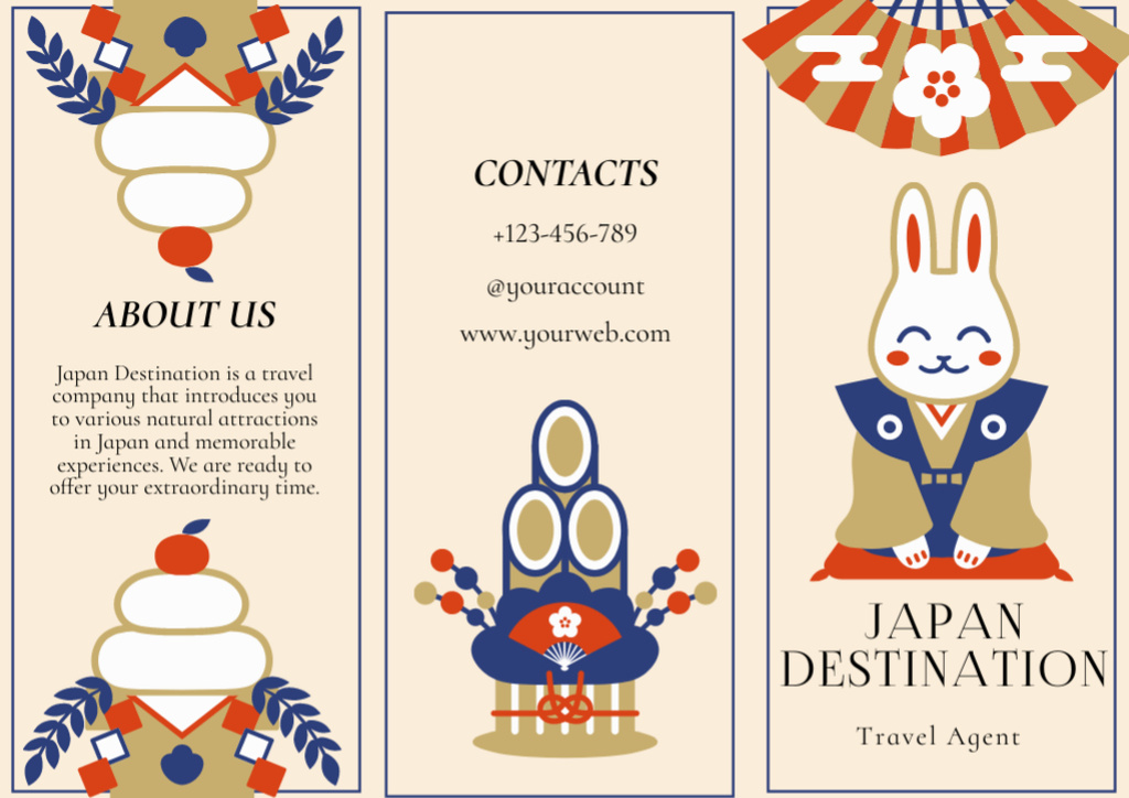 Tour to Japan with Simple Traditional Illustration Brochureデザインテンプレート