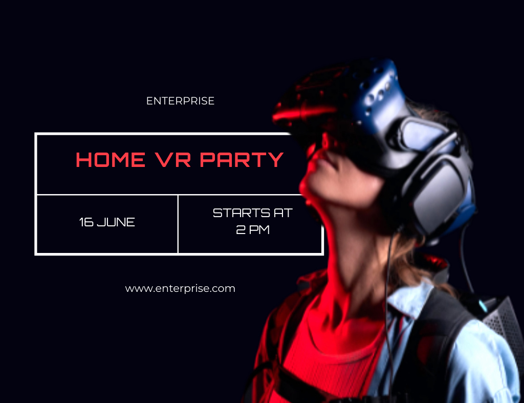 Virtual Party Announcement on Black and Red Invitation 13.9x10.7cm Horizontal Πρότυπο σχεδίασης