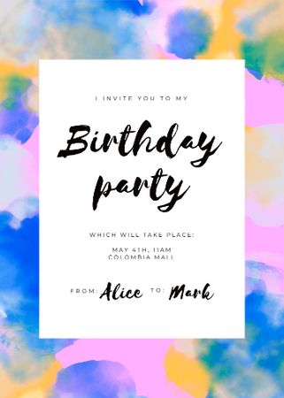 Birthday Party Announcement on Bright Watercolor Pattern Invitation Design Template