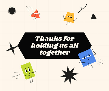 Cute Thankful Phrase with Cute Cartoon Characters Facebook Design Template