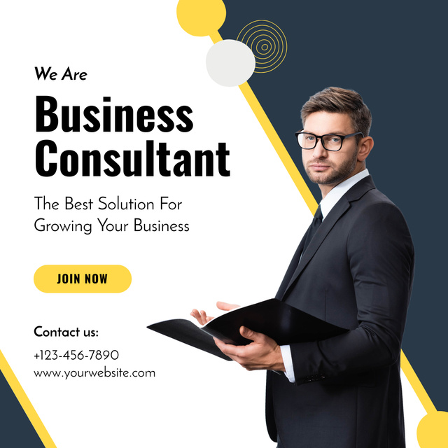 Services of Business Consulting with Confident Professional LinkedIn post tervezősablon