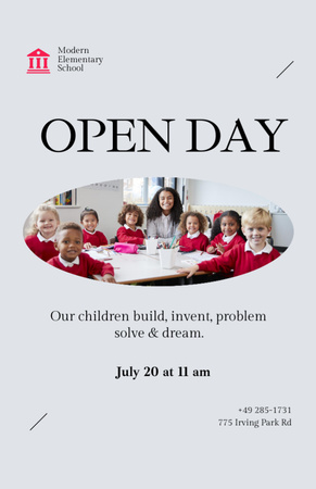 Modern Elementary School Open Day Announcement Invitation 5.5x8.5in Design Template