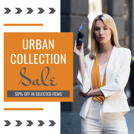Urban Collection Anouncement with Woman in City Instagram tervezősablon