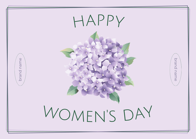 Women's Day Greeting with Beautiful Purple Flowers Card Design Template