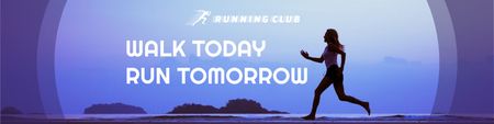 Sportclub Ad with running Woman Twitter Design Template