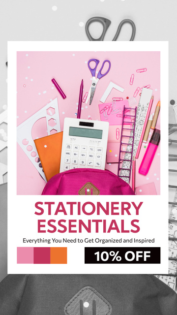 Stationery Essentials Ad with Pink Supplies Instagram Story Πρότυπο σχεδίασης