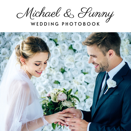 Designvorlage Hochzeitsfotos mit jungem Brautpaar für Photo Book