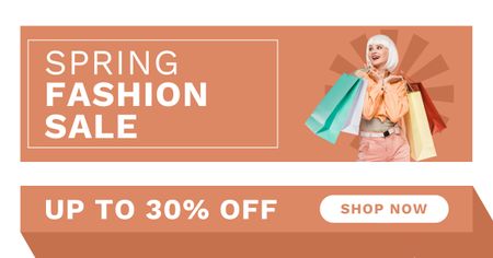 Spring Sale Announcement with Stylish Blonde Woman with Shopping Facebook AD Design Template