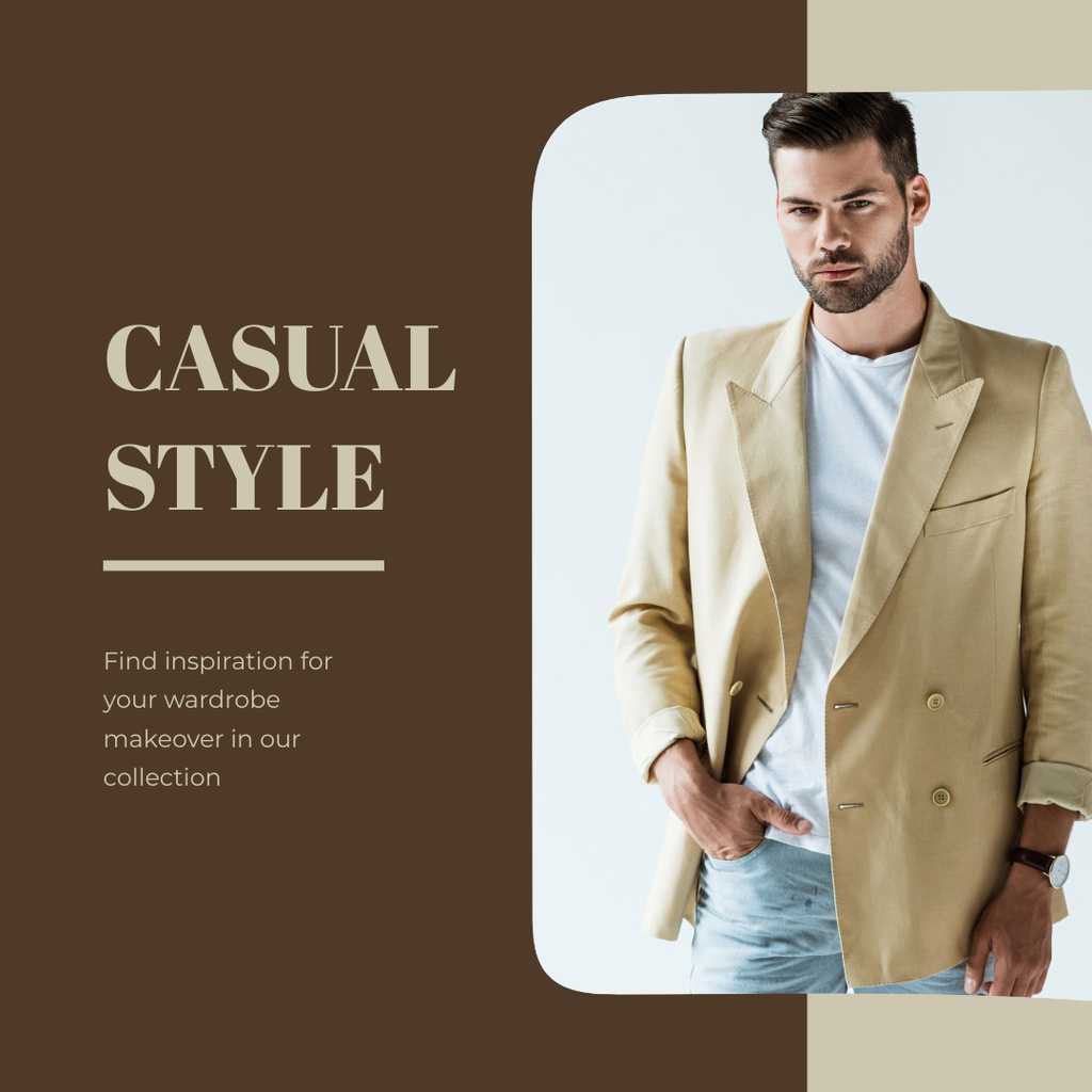 Fashion Ad with Handsome Man on Brown Instagram Design Template