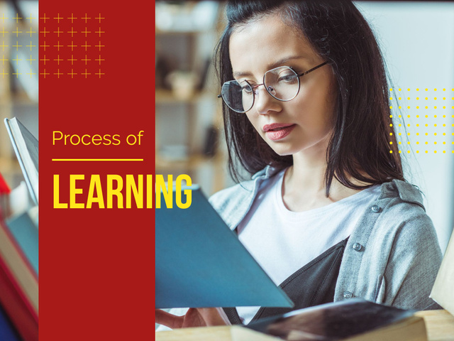 Process of Learning with Girl Reading Book Presentation Tasarım Şablonu
