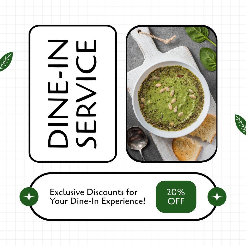 Designvorlage Fast Casual Restaurant Discount Offer with Tasty Green Soup für Instagram