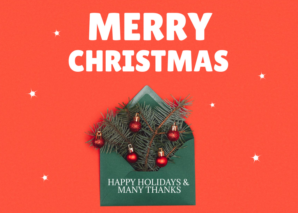 Platilla de diseño Merry Christmas Wishes with Decorated Twig in Envelope Postcard 5x7in