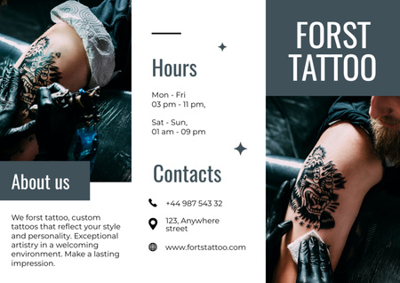 Modèle de visuel Offre de tatouage de styles personnalisés avec échantillon d'œuvres d'art - Brochure