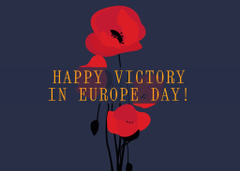 Victory Day Celebration Announcement With Red Poppy on Blue