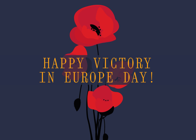 Ontwerpsjabloon van Postcard 5x7in van Victory Day Celebration Announcement With Red Poppy on Blue