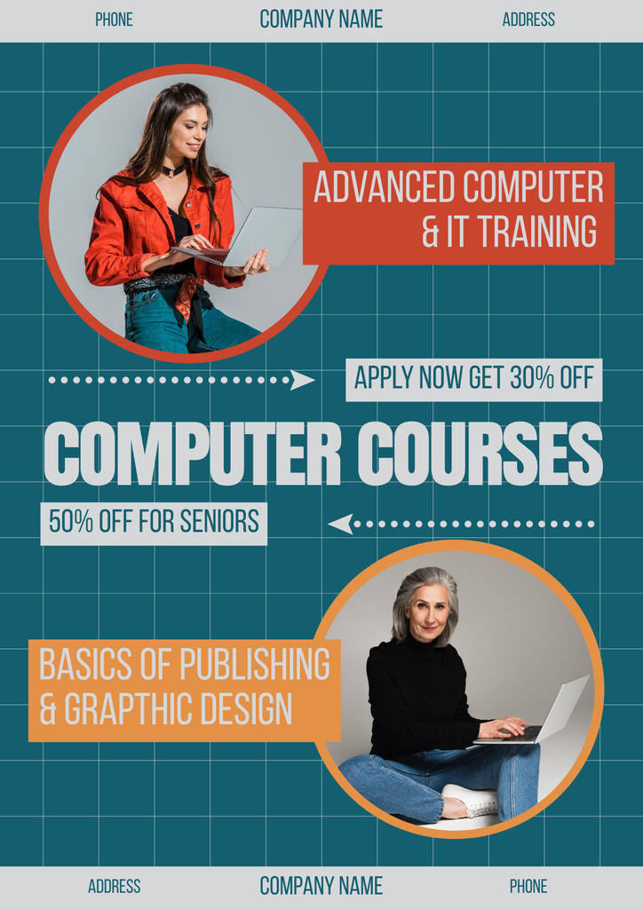 Modèle de visuel Discount on Computer Courses - Poster