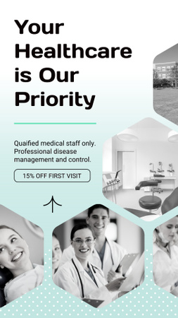 Highly Professional Medicine Clinic Services With Discount Instagram Video Story Design Template