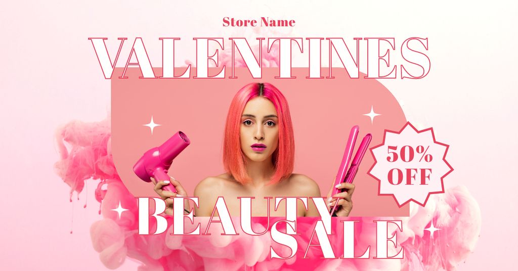 Valentine's Day Beauty Sale with Beautiful Woman Facebook AD Modelo de Design