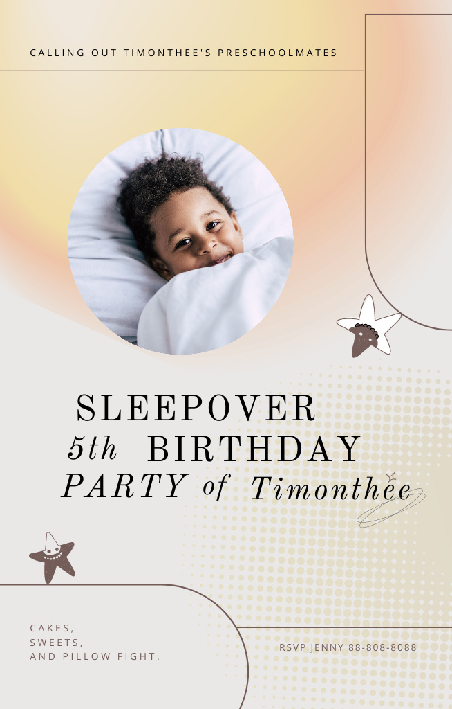 Sleepover Birthday Party Announcement For Pre-schoolmates Invitation 4.6x7.2in Design Template