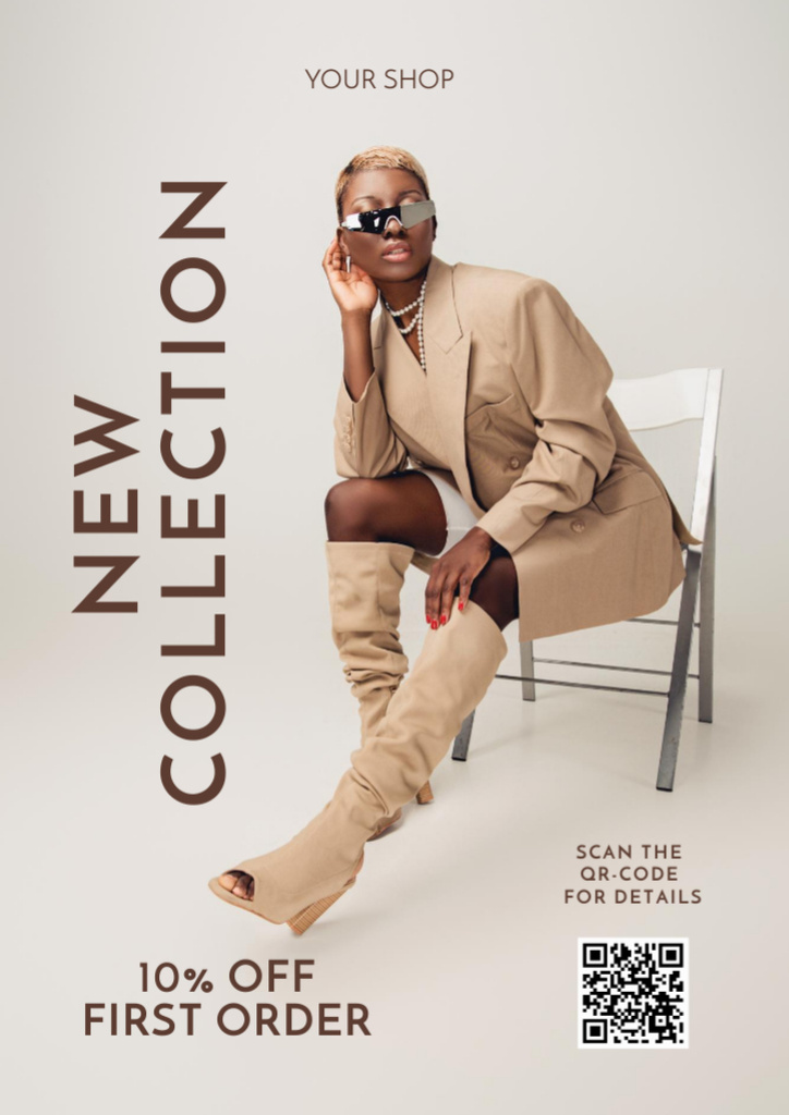 Designvorlage Fashion Studio Ad with Blonde Woman in Casual Clothes für Flyer A4