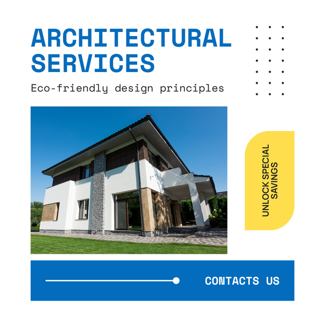Ontwerpsjabloon van LinkedIn post van Architectural Services Ad with Modern Luxury Mansion