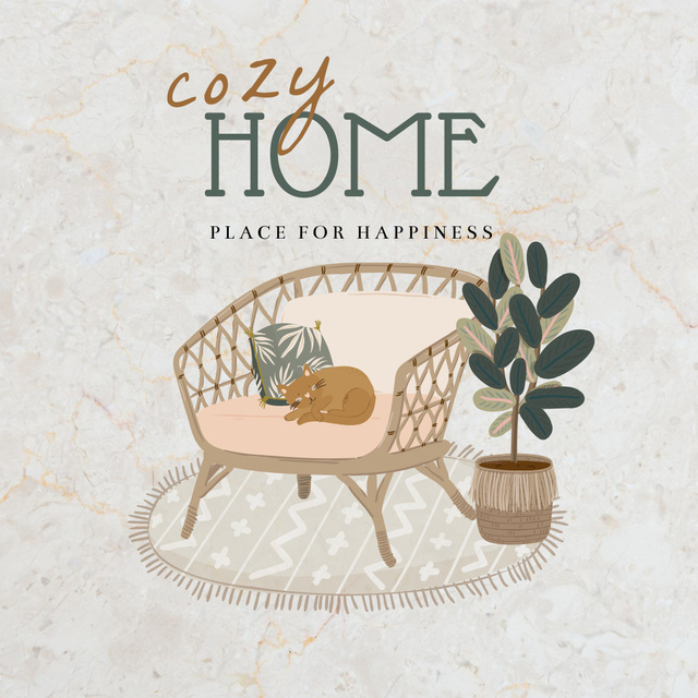 Phrase about Home with Cozy Armchair Instagram Design Template