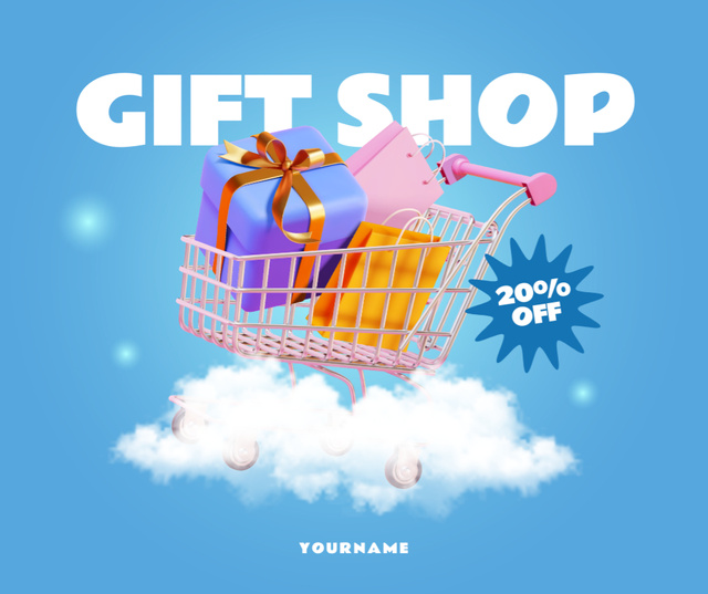 Gift Shop Illustrated Blue Facebook Tasarım Şablonu