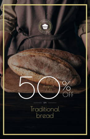 Szablon projektu Bakery Promotion with Baker Holding Fresh Loaves Flyer 5.5x8.5in