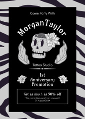 Cute Skull And Tattoo Service Offer With Discount For Anniversary