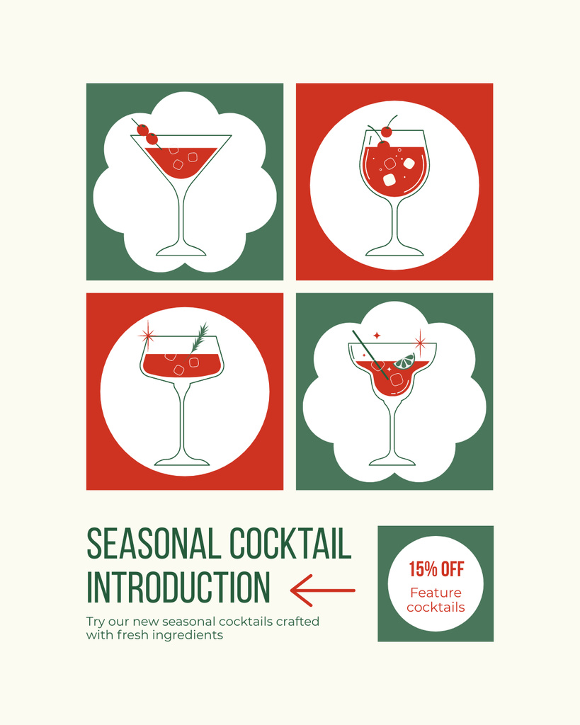 Collage with Seasonal Cocktails at Discount Instagram Post Vertical tervezősablon
