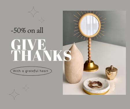 Designvorlage verkaufsangebot für dekorationsartikel am thanksgiving-feiertag für Facebook
