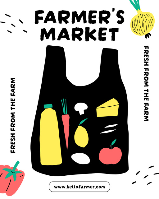 Bright Illustration of Products at Farmer's Market Instagram Post Verticalデザインテンプレート