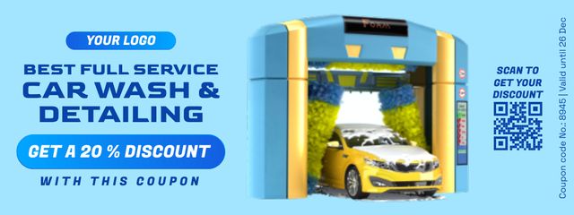 Designvorlage Offer of Detailing and Car Wash with Auto in Foam für Coupon