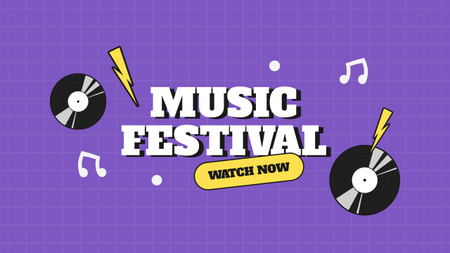 Designvorlage Musikfestival mit Schallplatten auf Purple für Youtube