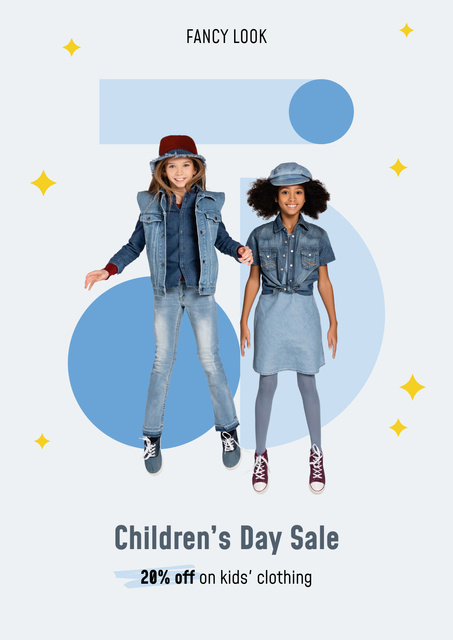 Children Clothing Sale with Cute Girls Poster Design Template