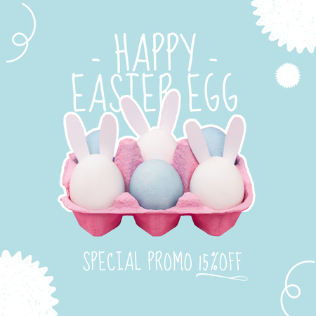 Template di design Promo di Pasqua con coniglietti pasquali decorativi nel vassoio delle uova Instagram