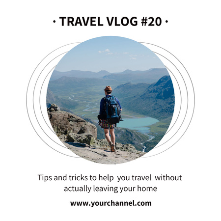 Young Man Traveler with Backpack on Mountain Instagram Design Template