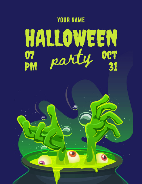 Scary Potion in Cauldron And Halloween Party Flyer 8.5x11in – шаблон для дизайна