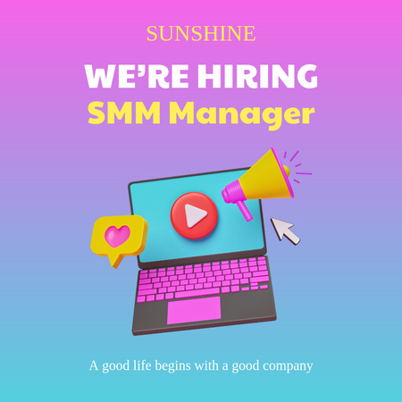 Designvorlage Wir suchen SMM-Manager für Instagram