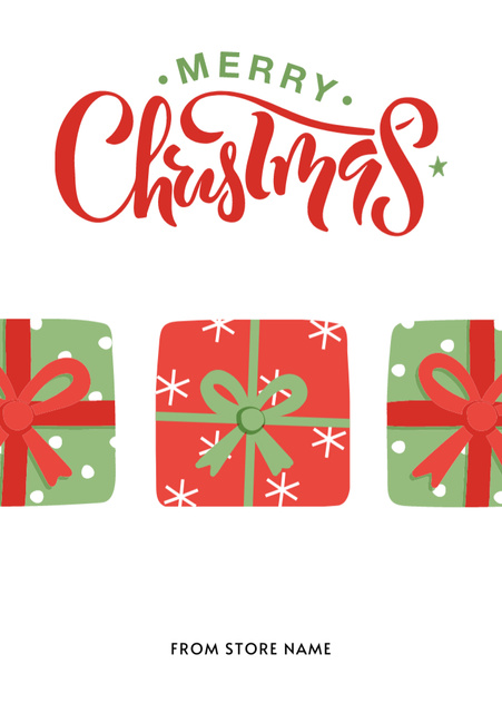 Christmas Greetings with Illustrated Presents Postcard A5 Vertical Design Template