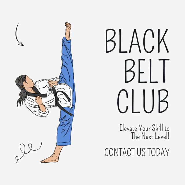 Designvorlage Ad of Black Belt Club with Illustration of Fighter für Instagram
