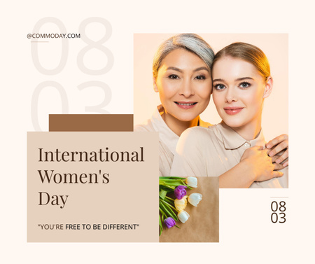 Kansainvälisen naistenpäivän juhla kauniiden ja erilaisten naisten kanssa Facebook Design Template