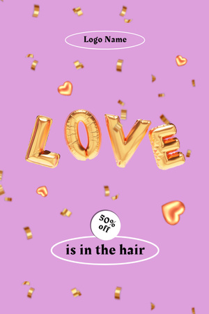 Valentine`s Day Sale Offer For Hairdress Postcard 4x6in Vertical Design Template