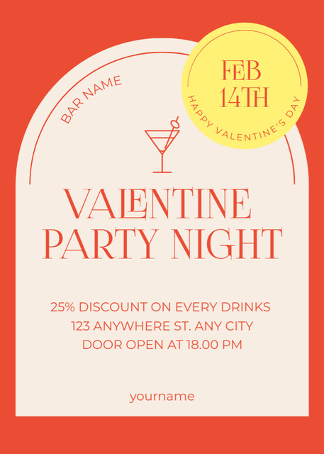 Valentine's Night Party Announcement with Cocktail Invitationデザインテンプレート