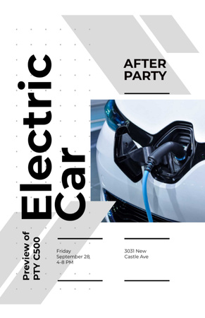 After Party invitation with Charging electric car Flyer 5.5x8.5in Design Template
