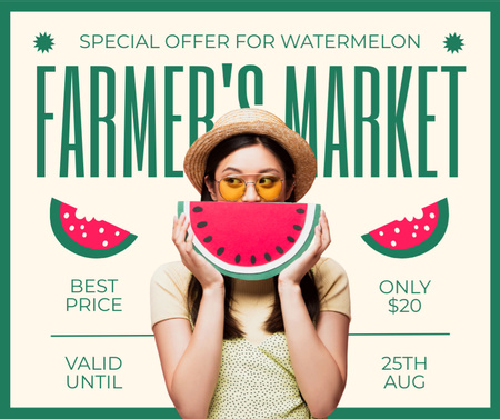 Ontwerpsjabloon van Facebook van Speciale aanbieding voor watermeloenen van de lokale boerenmarkt