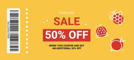 Food Supermarket Sale Offer With Illustration Coupon 3.75x8.25in Design Template