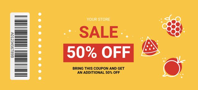 Food Supermarket Sale Offer With Illustration Coupon 3.75x8.25in Design Template