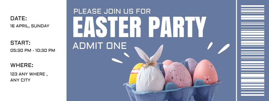 Easter Party Announcement with Colored Eggs in Tray Ticket Design Template